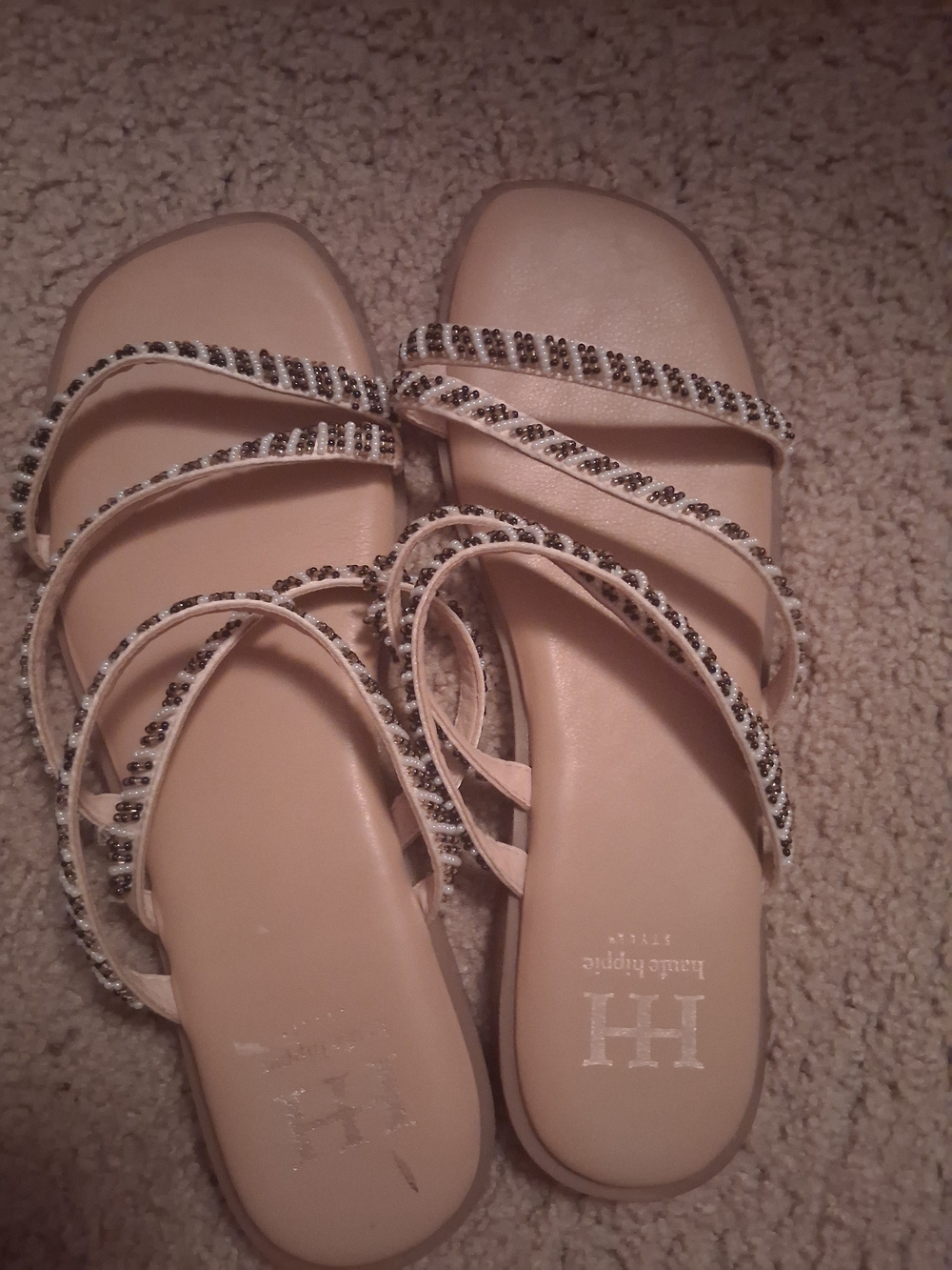 Haute Hippie Cream Beaded Strappy Slide Sandals